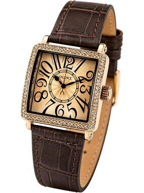 Women's Brown Easy Read Squares Face Roman Number Small Wrist Waterproof Watch